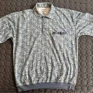 Gray Polo Shirt with Heathered Texture and Ribbed Accents